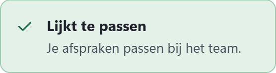Roostercheck: Lijkt te passen, je afspraken passen bij het team.